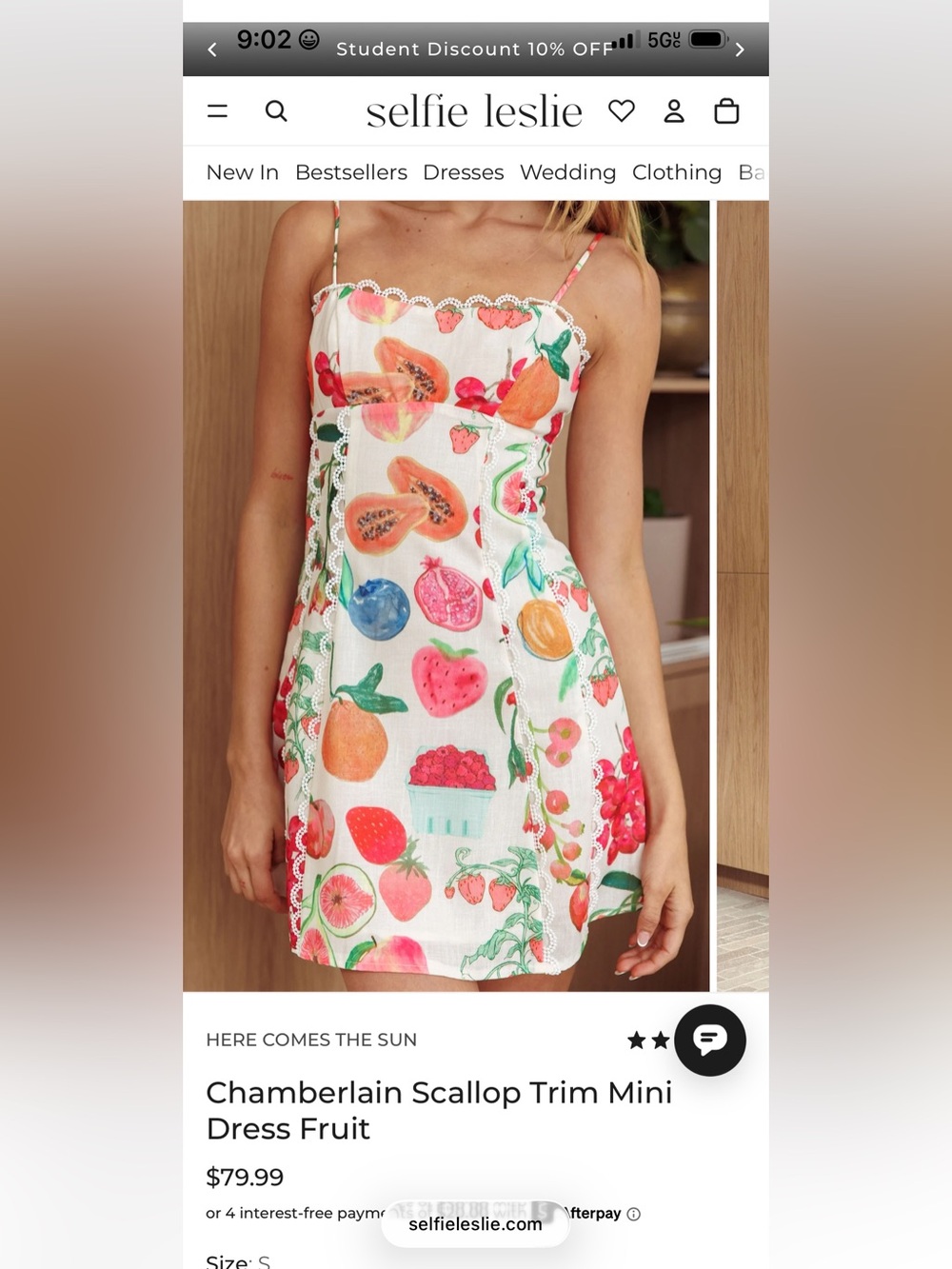 Selfie Leslie Fruit-Print Scallop Mini Dress in White
